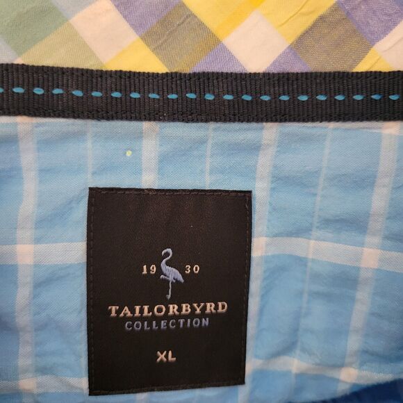 Taylor Byrd Shirt Mens XL Blue Plaid Seersucker Short Sleeve Button Down Preppy - Picture 9 of 10
